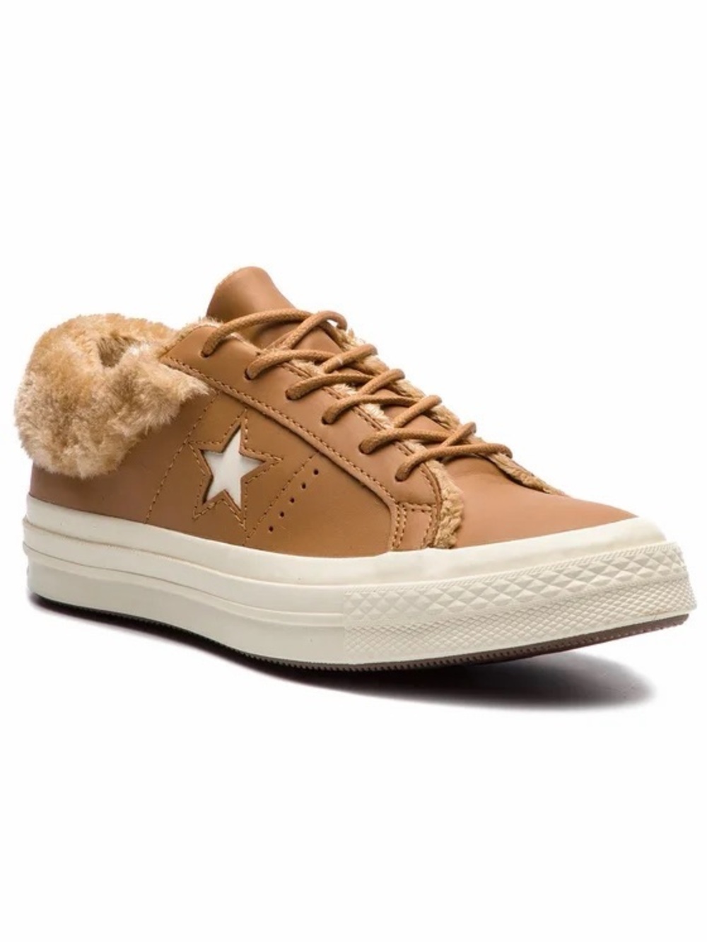 Converse Women's Camel Faux-Fur Star Low-Top Sneakers - Picture 2 of 6